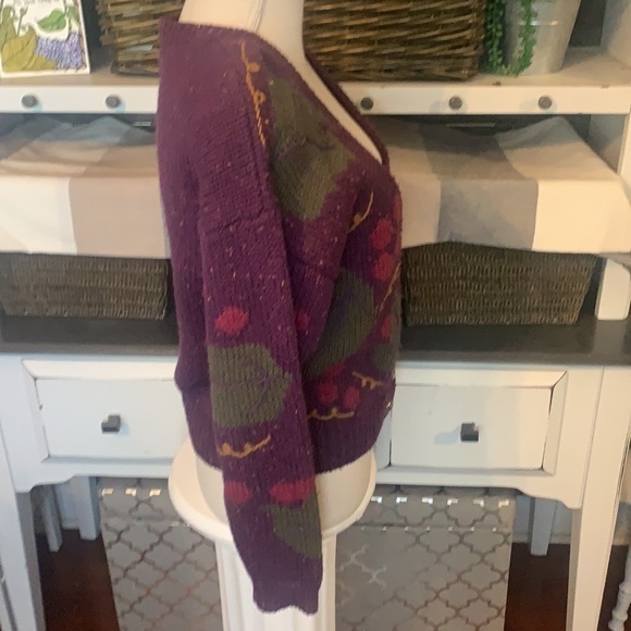 P.S. Sport Vintage Purple/Green 4- Button V-Front Cardigan Sweater, Small Petite - Picture 4 of 11